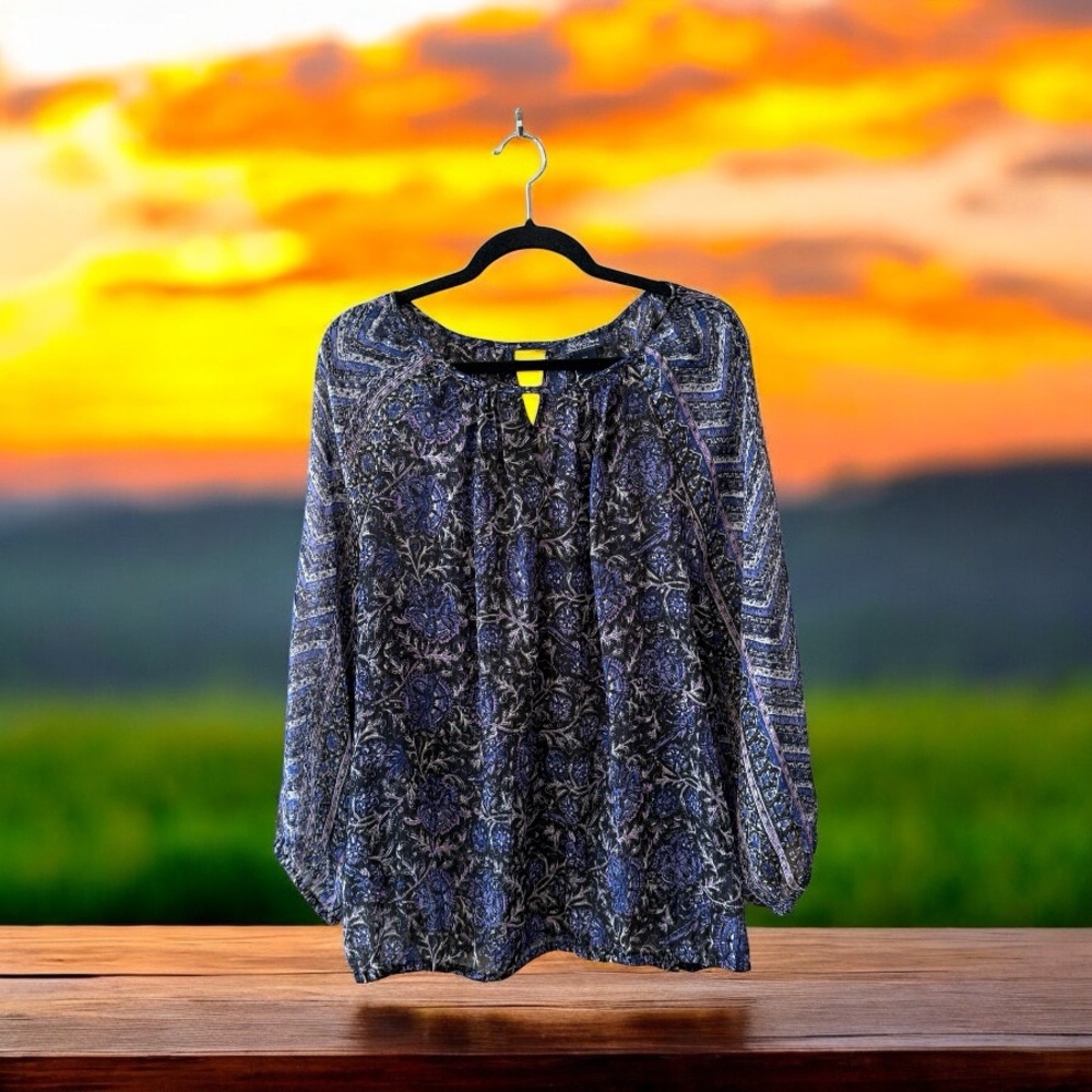 Lucky Brand Live in Love Navy Floral Print Top